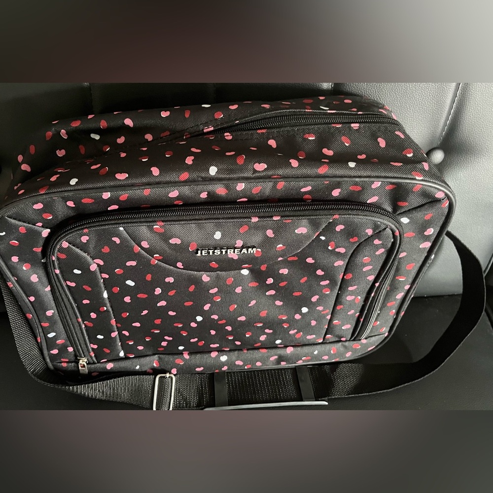 Like new-JETSTREAM Black Crossbody Bag with Pink & White Dot Print